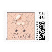 Stroller Baby Shower Invitation Stamp (Girl) by CSCountry Stroller Baby Shower Invitation Stamp (Girl)