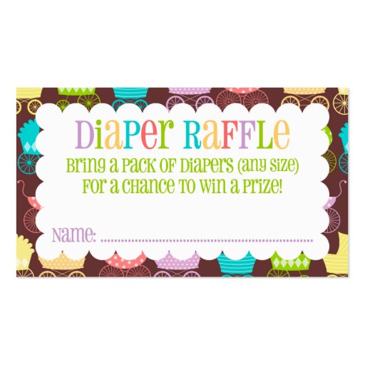 Stroller Chic Rainbow & Brown Diaper Raffle Ticket Business Card (front side)