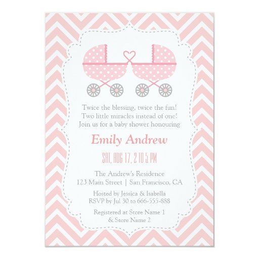 Strollers Twin Girl Baby Shower Invitations 