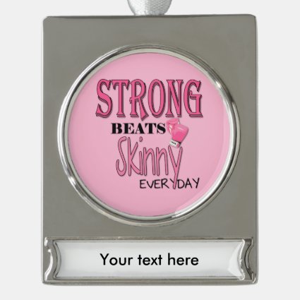 STRONG BEATS Skinny everyday! Pink Boxing Gloves Silver Plated Banner Ornament