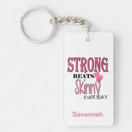 STRONG BEATS Skinny everyday! W/Pink Boxing Gloves Double-Sided Rectangular Acrylic Keychain