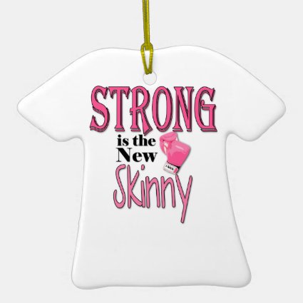 STRONG is the new Skinny! With Pink Boxing Gloves Double-Sided T-Shirt Ceramic Christmas Ornament