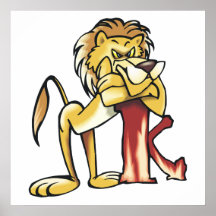 stubborn lion leaning on a stump posters