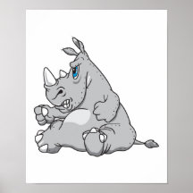 stubborn sitting rhino poster