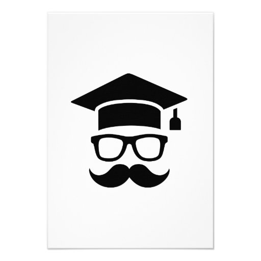 Student mustache graduation custom invites