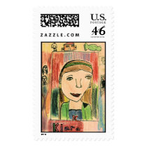 Student Self Portrait Art #202-4 Postage Stamp