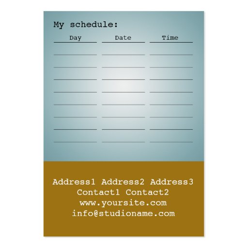 Studio Pilates - Business, Schedule Card Business Card Template (back side)
