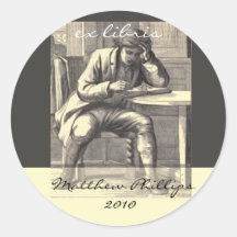 Studious man reading Vintage Bookplate Round Sticker