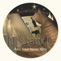Studying Cat Lessons Bookplate Round Stickers