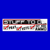 Stuff To Do: Pray, Vote, Buy More Ammo! bumper stickers