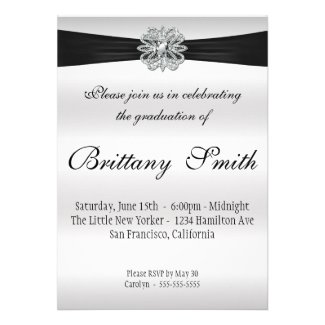 Stunning Black and Silver Damask Graduation Party Invitation
