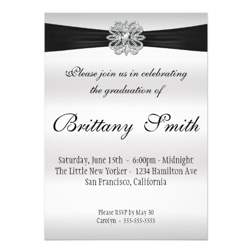 Stunning Black and Silver Damask Graduation Party Invitation