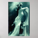 Stunning Blue Vintage Posing Beauty Poster Print