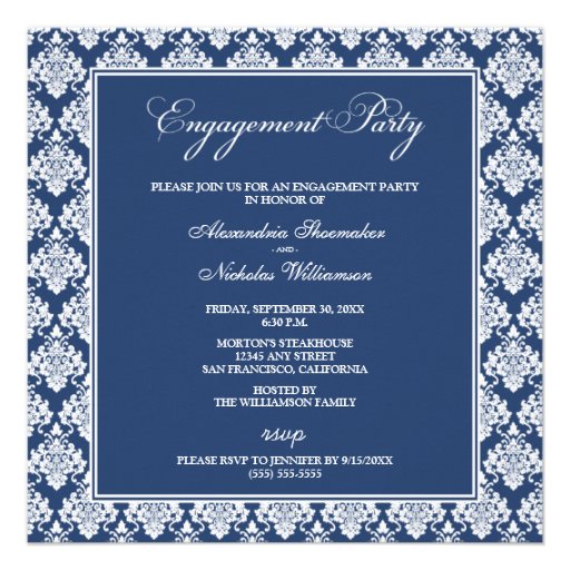 Stunning Damask Engagement Party Invite (navy)