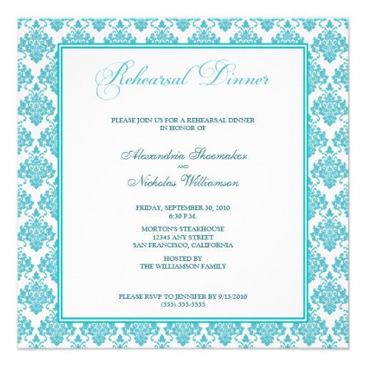 Stunning Damask Rehearsal Dinner Invite (aqua)