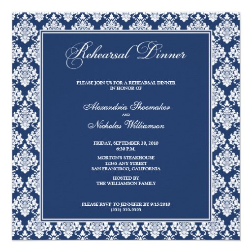 Stunning Damask Rehearsal Dinner Invite (navy)