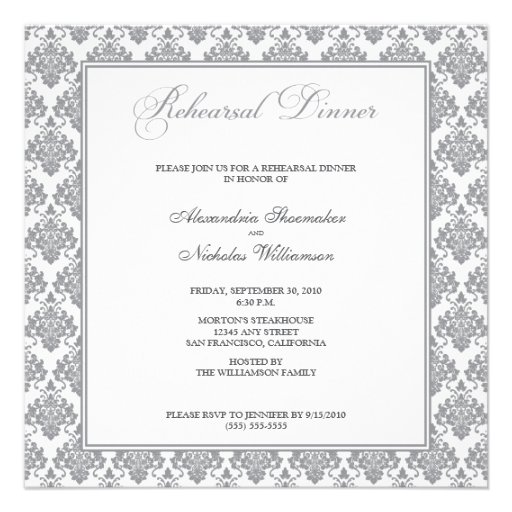 Stunning Damask Rehearsal Dinner Invite (silver)