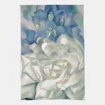 Stunning Georgia O'Keefe White Rose and Larkspur Hand Towels