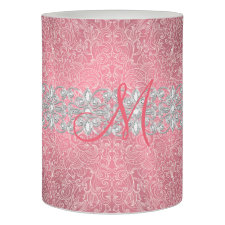 Stunning Pink Damask Rhinestone Gem Jewel Monogram Flameless Candle