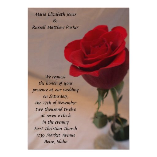 Stunning Red Rose Wedding Announcements (front side)