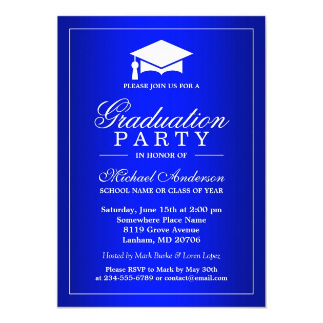 Stunning Royal Blue Gradient Graduate Graduation 5x7 Paper Invitation Card (front side)