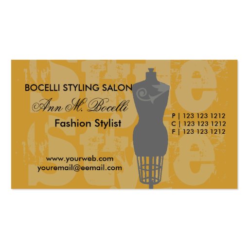 Style  Fashion Artist Goddess Stylist Business Card Template (front side)