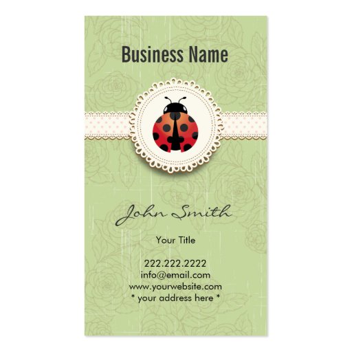 Style Ladybug & Lace Green Floral Business Card