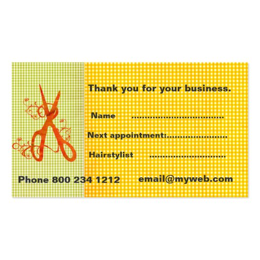 Styling Hairs Stylist Salon Sewing  Scissors Business Cards (back side)