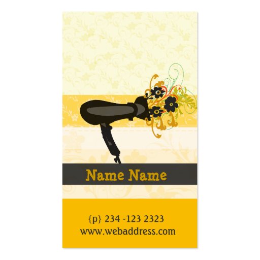 Styling  Salon Hairdryer  BlowDryer Business Card Templates (front side)