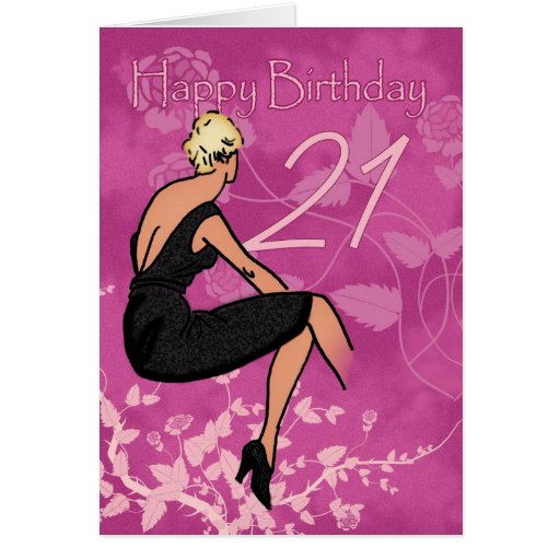 stylish-21st-birthday-card-modern-female-in-blac-zazzle