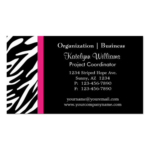 Stylish Appointment Zebra Stripes Business Cards (front side)