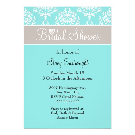 Stylish Aqua and Taupe Bridal Shower Invitation