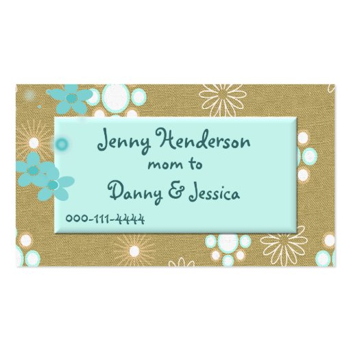Stylish Aquamarine and Tan Mommy calling card Business Card Template (front side)