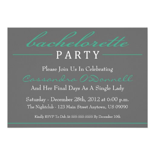 Stylish Bachelorette Party Invitations Dark Green