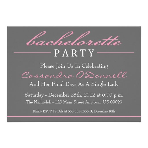 Stylish Bachelorette Party Invitations (Pink)