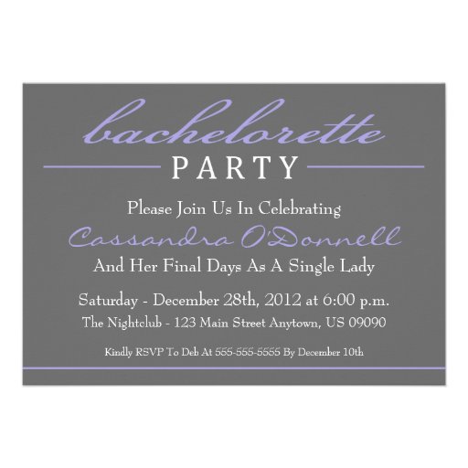 Stylish Bachelorette Party Invitations (Purple)