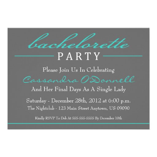 Stylish Bachelorette Party Invitations (Teal)