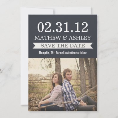 Stylish Banner Navy Save The Date Invites