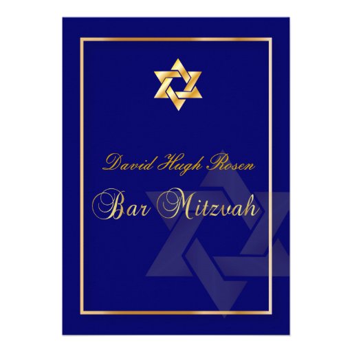 Stylish Bar Mitzvah/dark blue/gold Personalized Invite