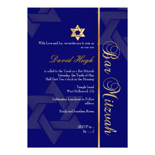 Stylish Bar Mitzvah/dark blue/gold Personalized Invite