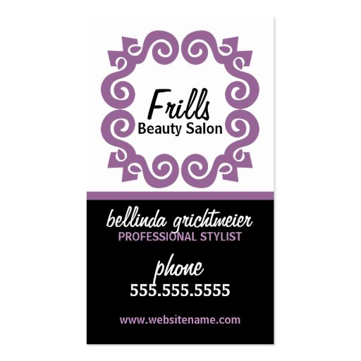Stylish Beauty Salon Lavender Business Cards (front side)