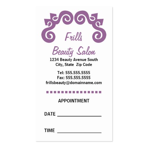 Stylish Beauty Salon Lavender Business Cards (back side)