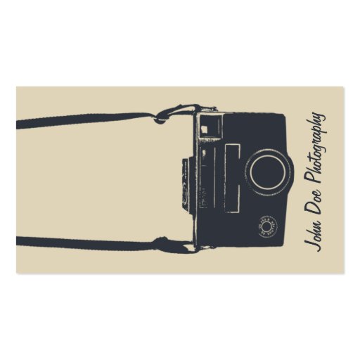 Stylish Beige and Dark Blue Retro Film Camera Business Card (front side)