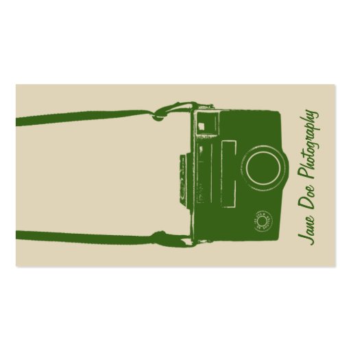 Stylish Beige and Green Retro Film Camera Business Card Template (front side)