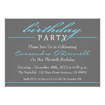 Stylish Birthday Party Invitations (Blue)