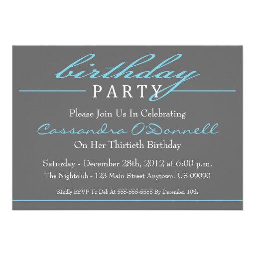 Stylish Birthday Party Invitations (Blue)