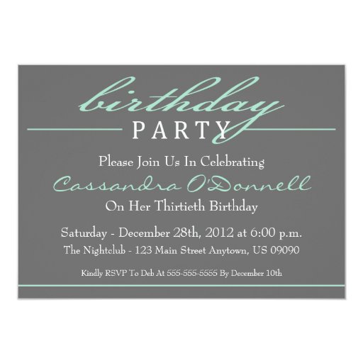 Stylish Birthday Party Invitations (Green) Zazzle