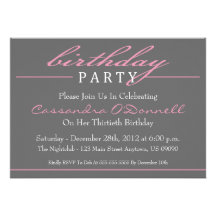 Stylish Birthday Party Invitations (Pink)