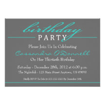 Stylish Birthday Party Invitations (Teal)