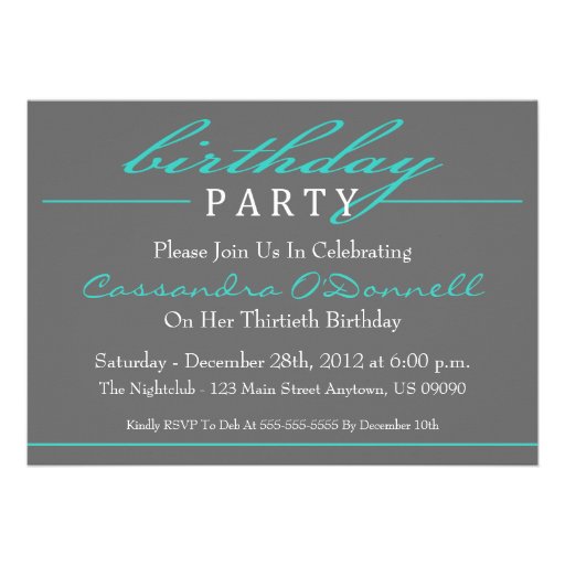 Stylish Birthday Party Invitations (Teal)